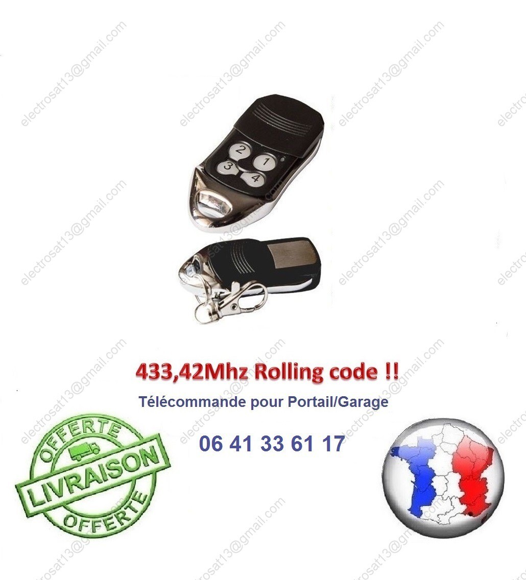 Télécommande 433,42Mhz RTS compatible avec moteurs de portail Somfy 1841026