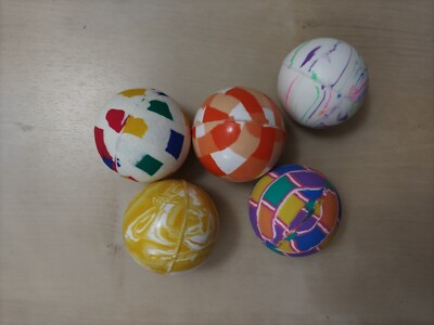 Set of 5 Vintage Durable High Bounce Solid Rubber Bouncy Ball 49mm