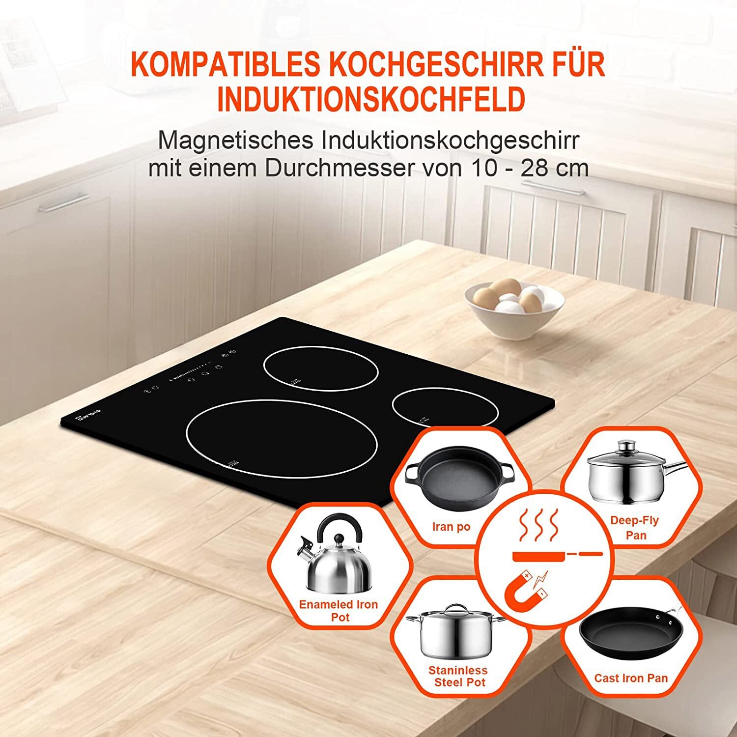 K&H 5 Zonen Flex Induktionskochfeld 90cm Autark Eingebaut Im