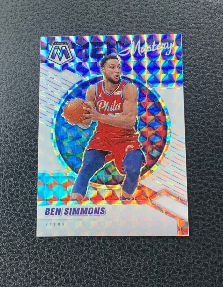 2020-21 PANINI MOSAIC - BEN SIMMONS #4 MEN OF MASTERY WHITE PRIZM 76ERS /25
