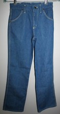 VINTAGE WRANGLER 1970'S MADE USA NO FAULT DENIM BOY'S WESTERN BLUE JEANS 26 X 30