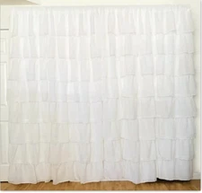 Cottage Chic White Ruffle Shabby Crush Voile Curtain Panel 60" x 84" Set of 2