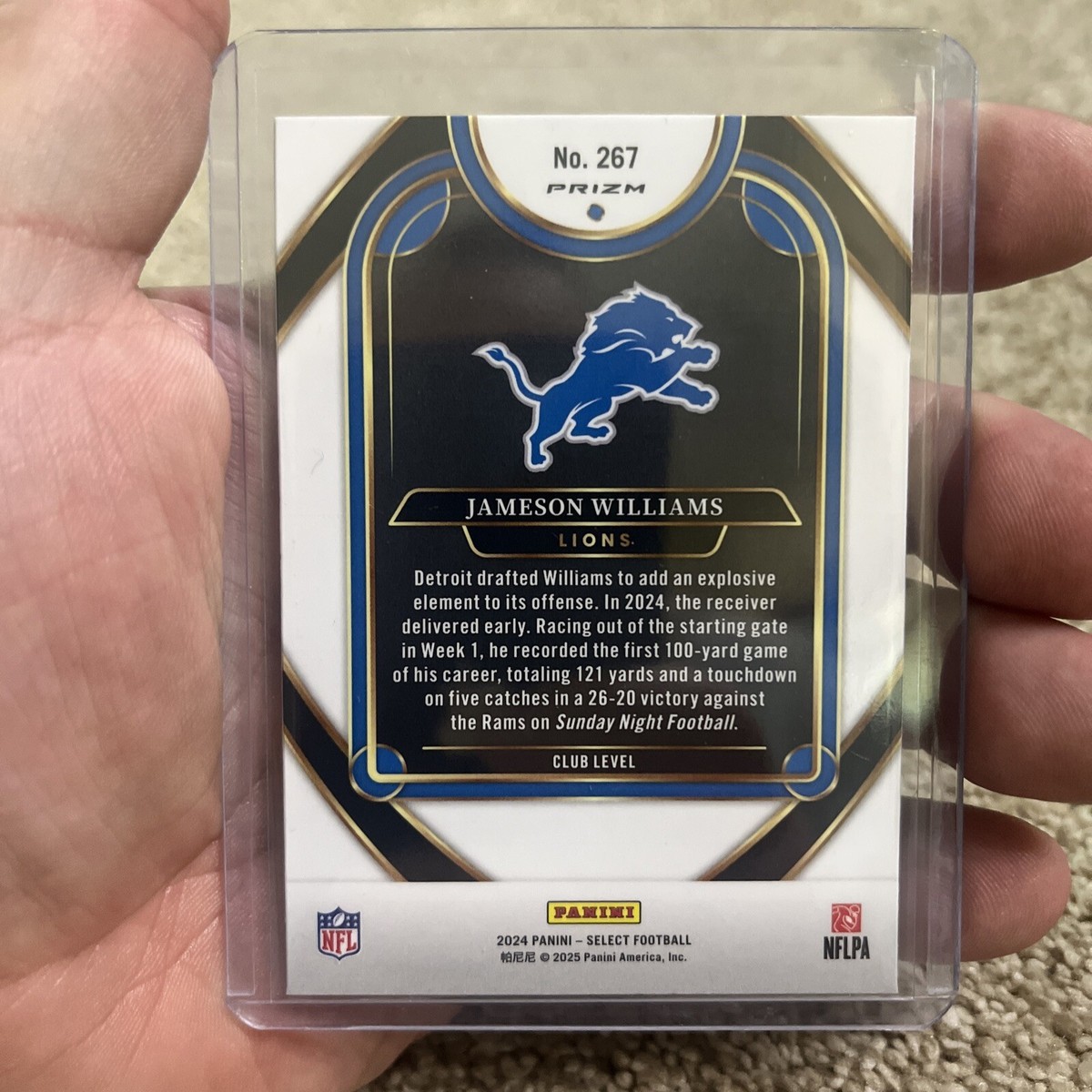 2024 Jameson Williams Select Club Level Zebra Case Hit #267 Lions