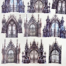 Gothic Castle Gate Stickers Vintage Style Junk Journal Collage Scrapbooking