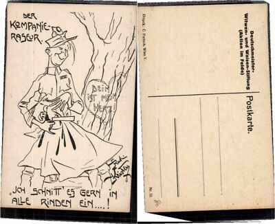 61837,WW1 Karikatur Rudi Kristen 55 Kompagnie Raseur