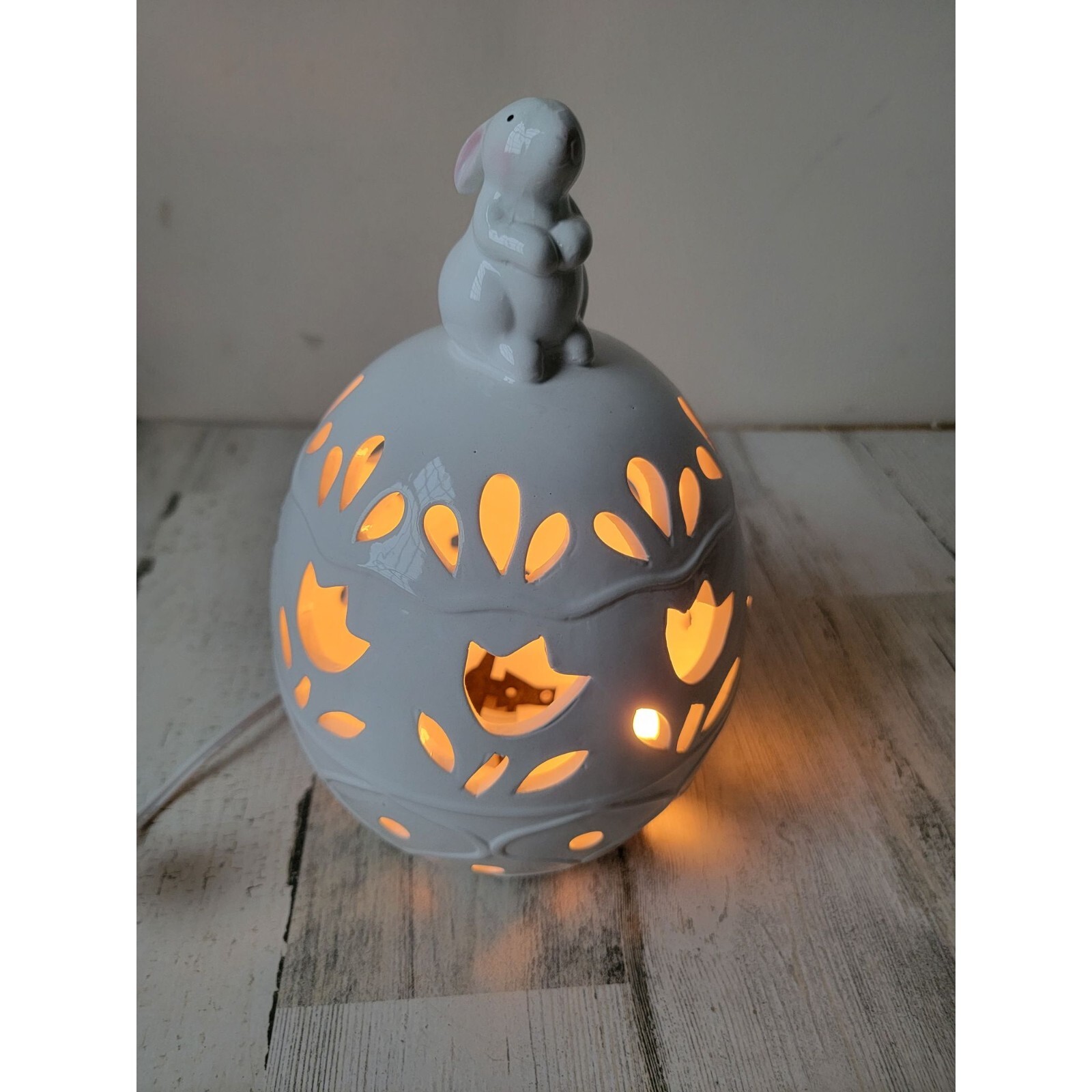 White ceramic Easter egg bunny tea light holder home decor eBay