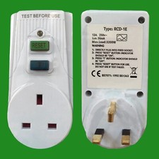13A White Circuit Breaker RCD Adaptor 3 Pin UK Plug Trips Within 40 Milliseconds