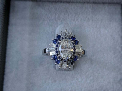 Starbrust Halo Cocktail Wedding Ring 14K White Gold Over 2 Ct Simulated Diamond