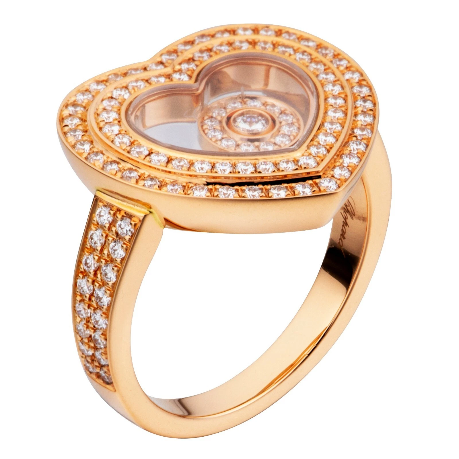 Chopard — CHOPARD HAPPY DIAMONDS 18K ROSE GOLD PAVE DIAMOND HEART RING NEW RETAIL