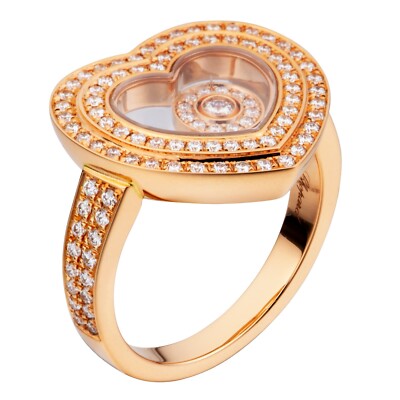 CHOPARD HAPPY DIAMONDS 18K ROSE GOLD PAVE DIAMOND HEART RING NEW $14,140  RETAIL!