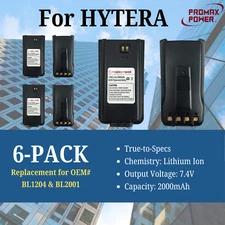 6x Replacement Battery for Hytera Radios BL2001, BL1204, TC-610, TC-618 Li-ion