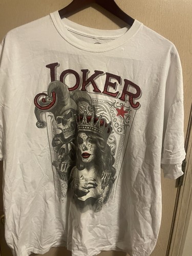 Men's White DOM Joker Candy Skull Print Short Sleeve T Shirt Size 3XL. C2