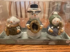 Set of three Saint Nicholas Square Wonder Led Joy Snowman. New in package