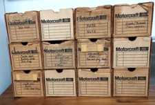 12 VINTAGE MOTORCRAFT AUTOMOTIVE PARTS CARDBOARD STORAGE DISPLAY BINS 11x5x4"