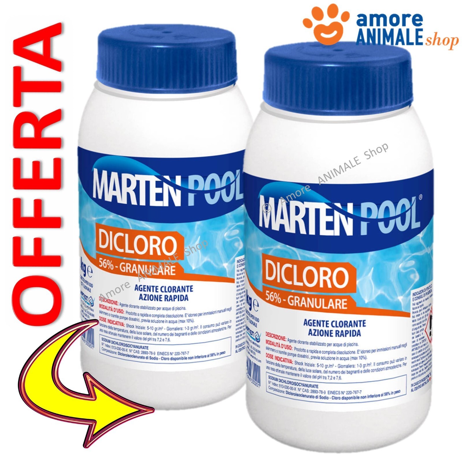 Marten DICLORO 56% Granulado → 1 / 2 / 5 Kg - CLORO SHOCK RÁPIDO Agua Piscina