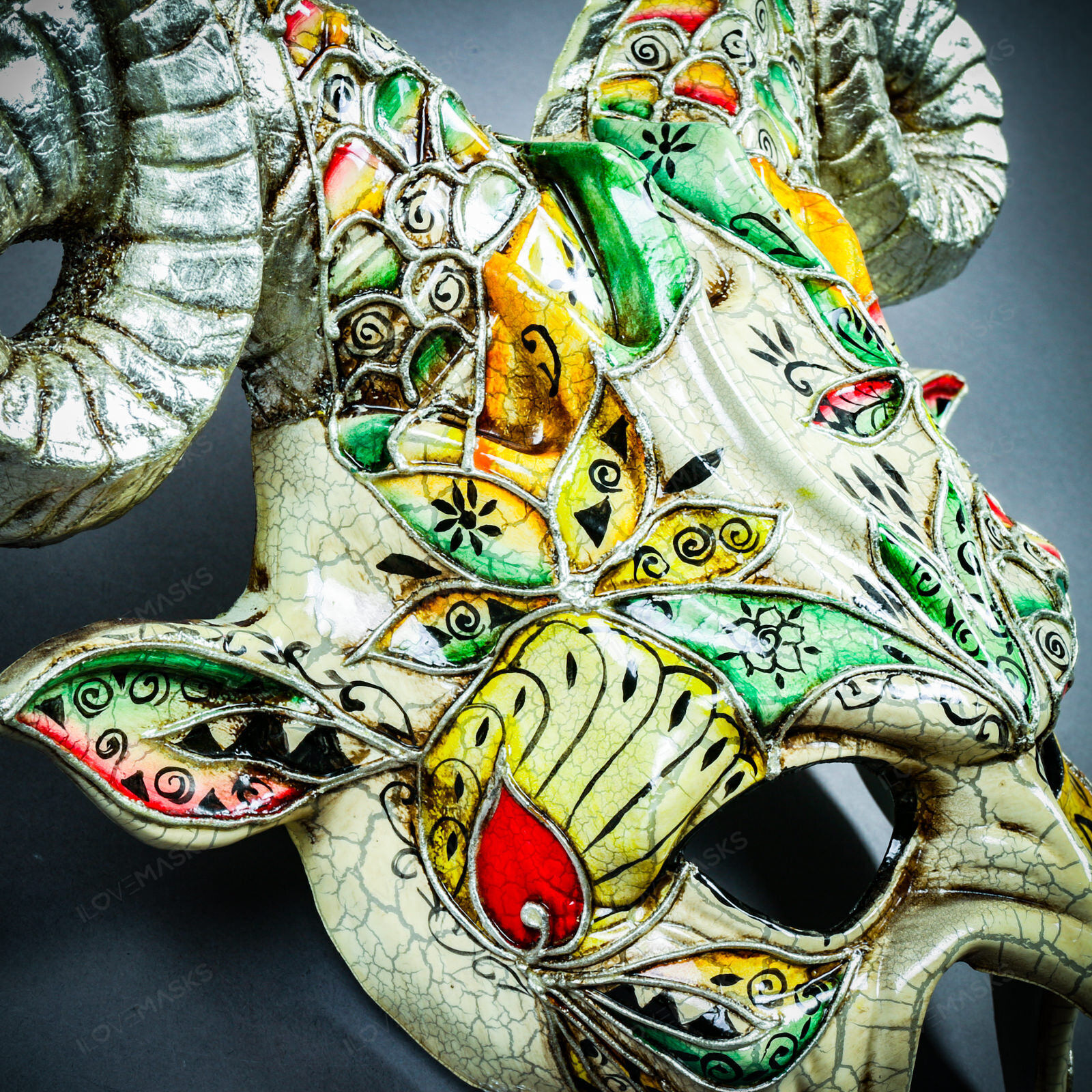 Krampus Ram Demon with Horns Venetian Devil Halloween Mask - Silver Venetian image 4