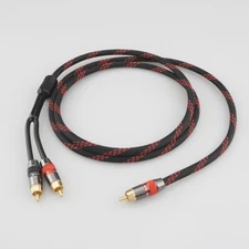 HiFi Subwoofer BASS Cable 1×RCA to 2×RCA Male Audio Splitter Signal Cable Cord