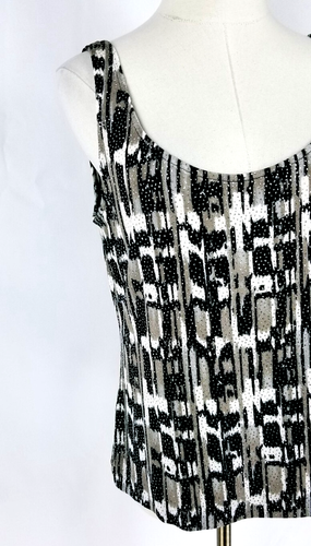 Alex Evenings 2pc Women's Size L Glitter Jacket and Tank Top Set Black White Ta - Picture 10 of 12