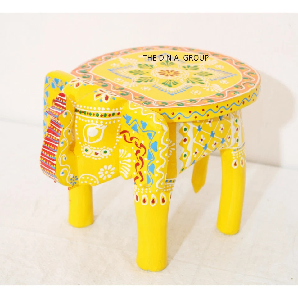 8 " Wooden Handpainted Elephant stool Indien Handmade Decorative Side kids stool - Image 4 of 4