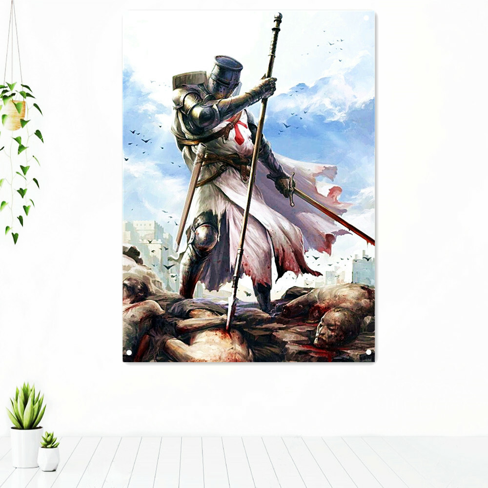 KnightsTemplar Posters Wall Hanging Cloth Vintage Decorative Banners Flag Mural