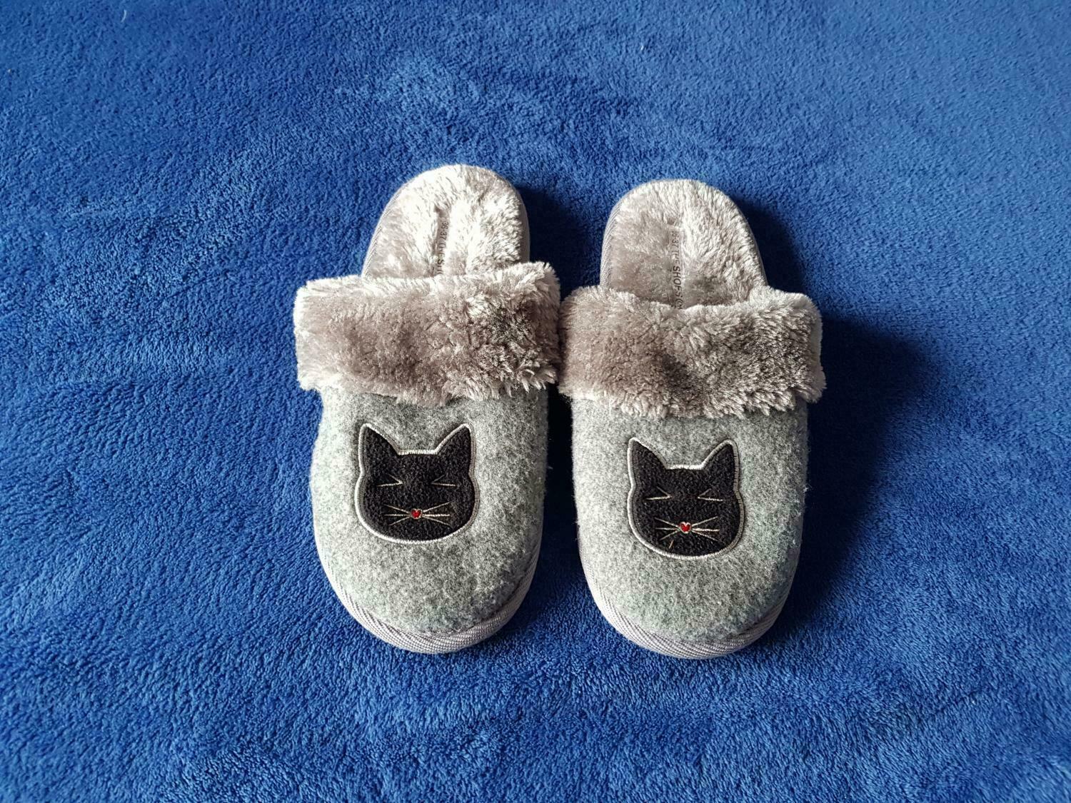 APL 0718C) C&A Pantofole Soffici Gatto Pantofole Ospiti Grigio Taglia 36 37