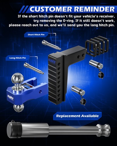 OMT 2.5" Receiver 8" Drop Adjustable Trailer Hitch Tow Hitch Dual Ball 18500 lb - 第 8/10 張圖片