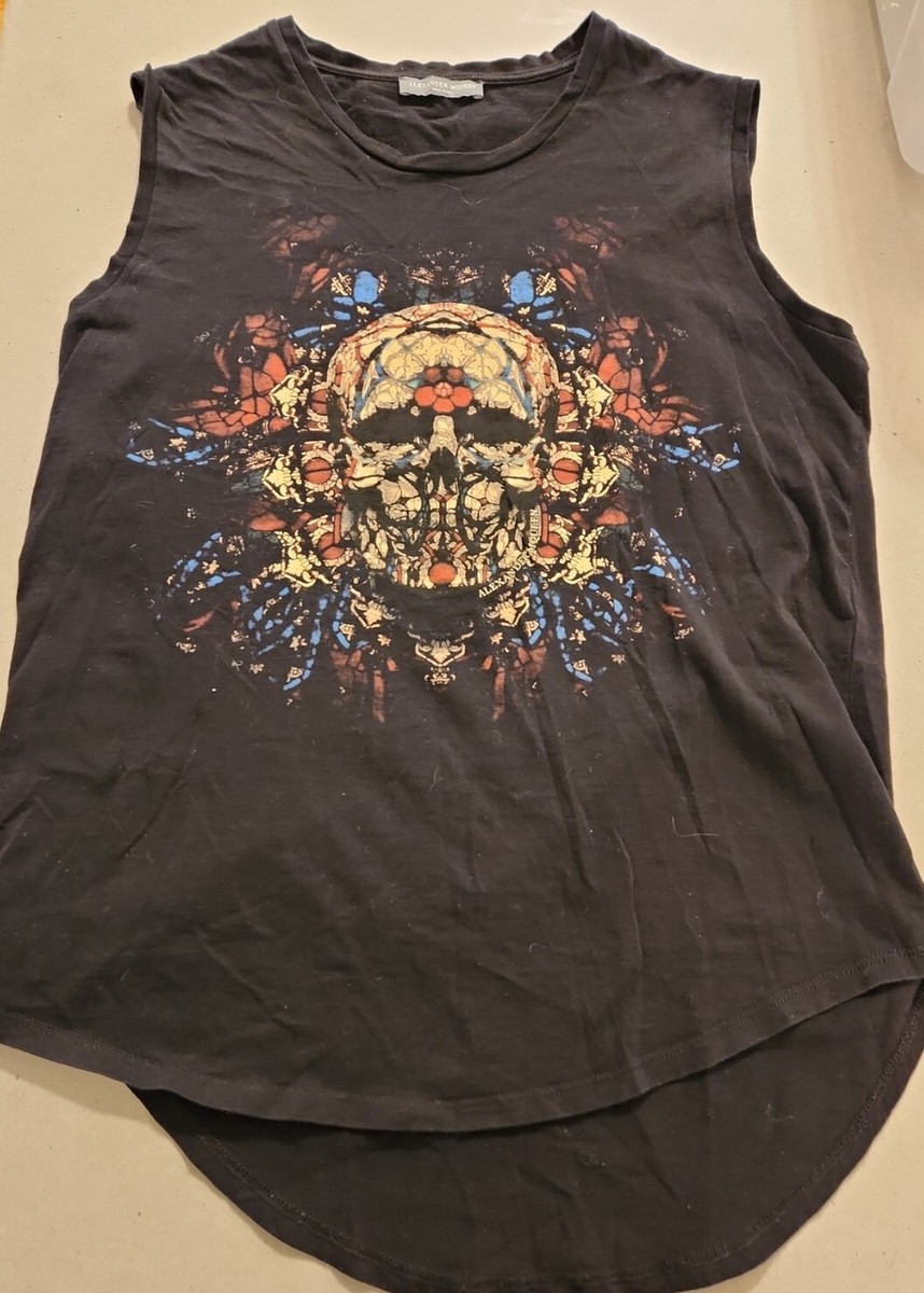 Tシャツ・カットソー ALEXANDER MCQUEEN SKULL COTTON TANK TOP ALEXANDER McQUEEN Cotton Black floral Skull Flowers Top Tank