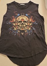 ALEXANDER McQUEEN Cotton Black floral Skull Flowers Top Tank sleeveless size?