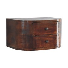 Curved 2 Drawer Floating Bedside In Chestnut Solid Mango Wood console semicircle