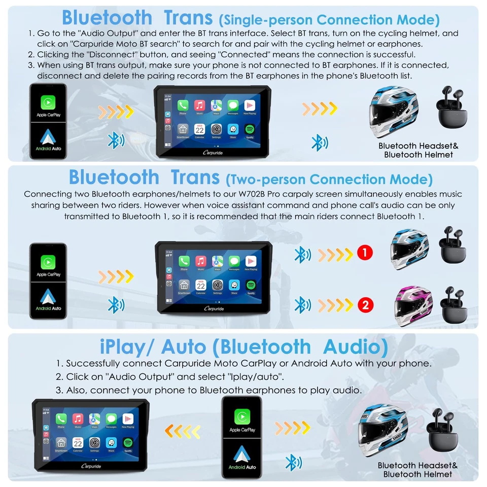 Carpuride W702B Pro Motocicleta Carplay Android Auto Intercomunicador BMW Moto - Imagen 3 de 4