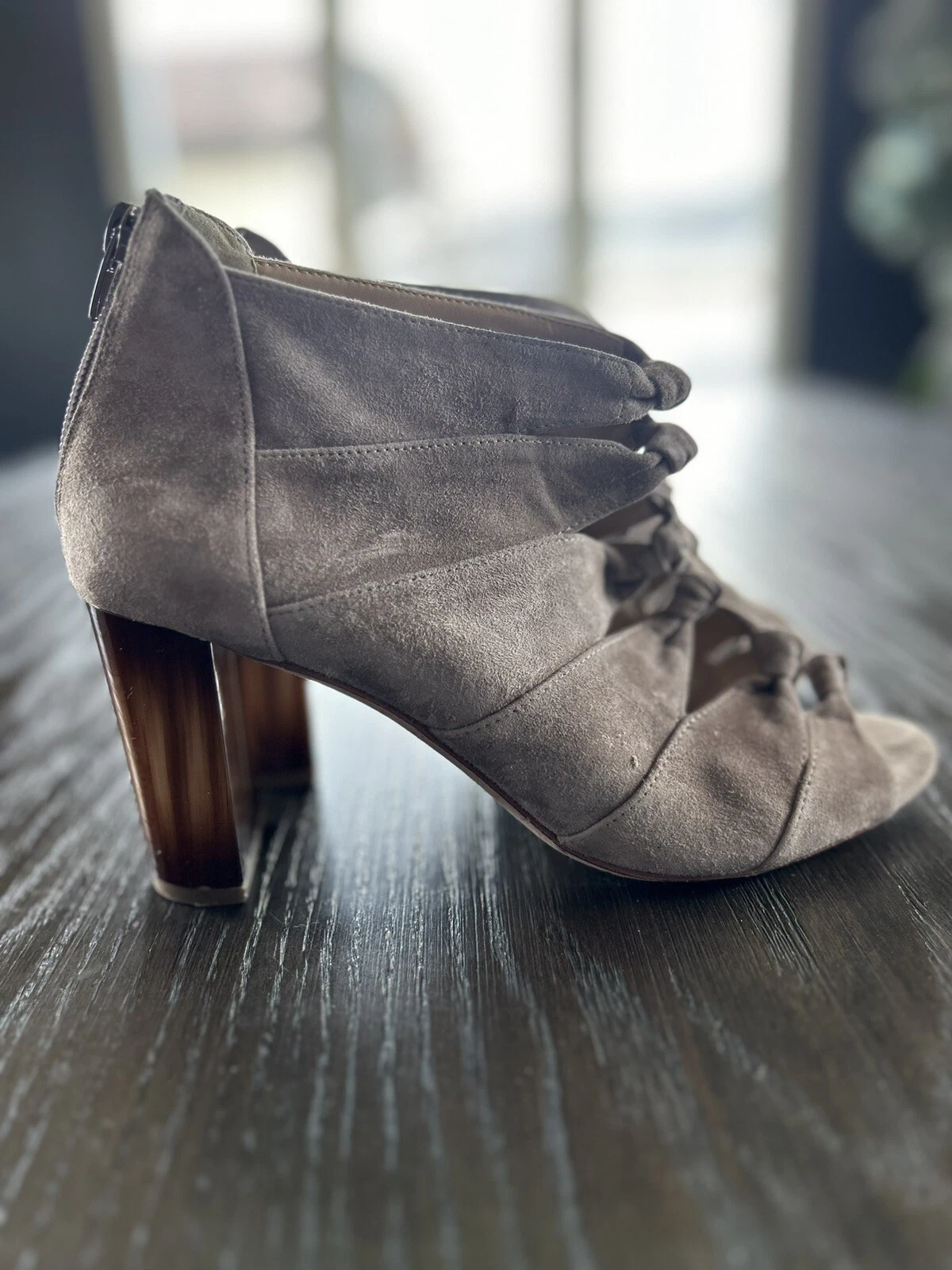 VANS Sandali da donna VAN ELIi tacchi punta aperta originale pelle scamosciata tacco a blocco annodato taglia 9M