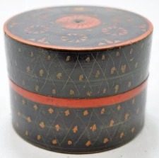 Antique Wooden Round Kum Kum Powder Tika Box Original Old Hand Crafted