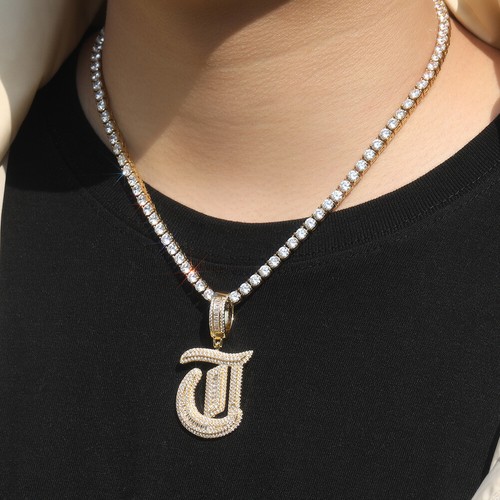 Custom Big Old English Letter A-Z Pendant Necklaces T Zircon Gold Plated Jewelry - Bild 15 von 19