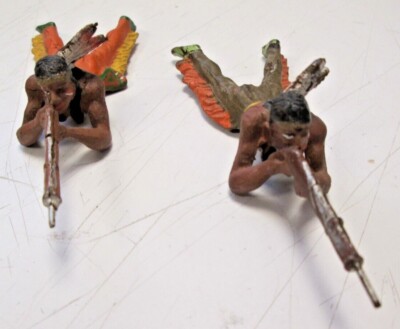LOT OF 2 Elastolin Composition Native American Indian With Rifle Vintage 4 1/2''