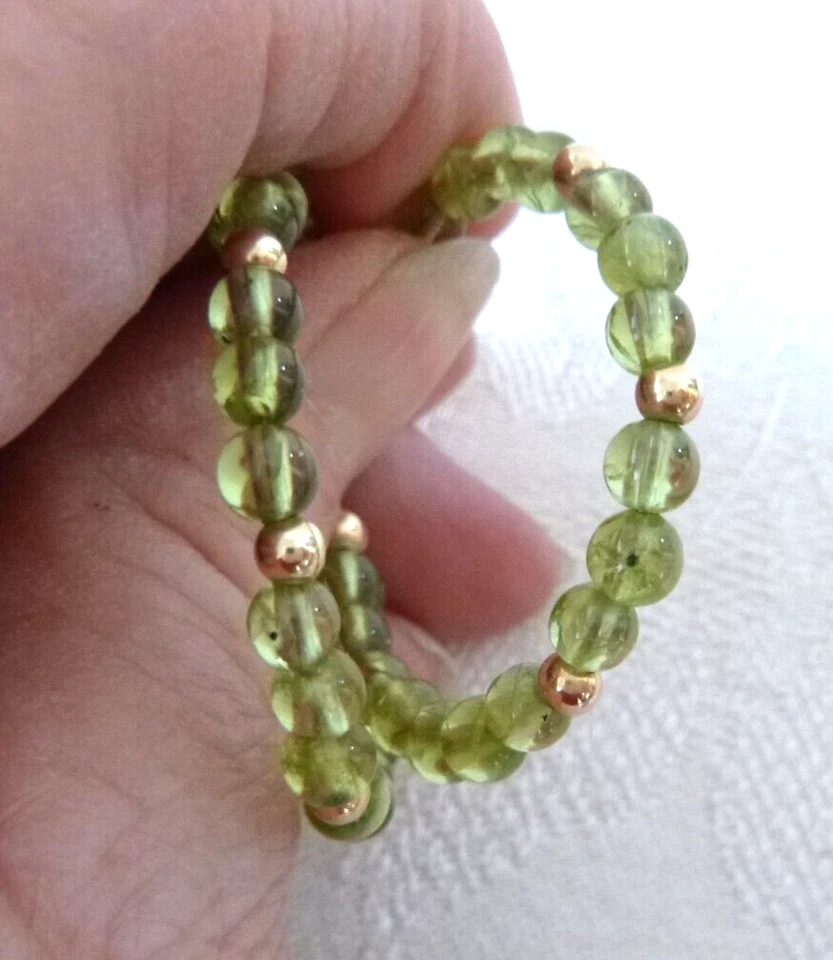 14k Yellow Gold Genuine Peridot Beaded Circle 1.25" Hoop Earrings Pierced - Image 4 of 4