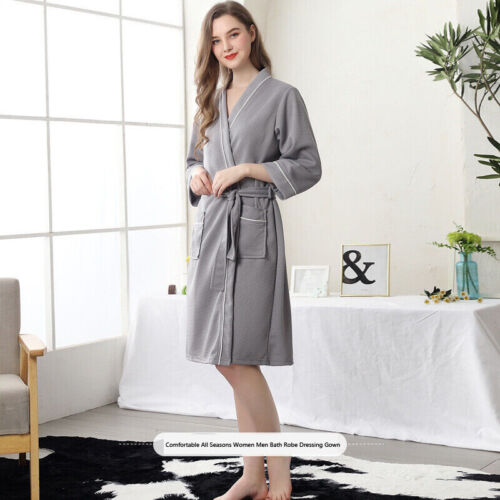 Unisex Summer Pajamas Terry Towelling Bath Robe Dressing Gown Casual Homewear - Picture 14 of 22