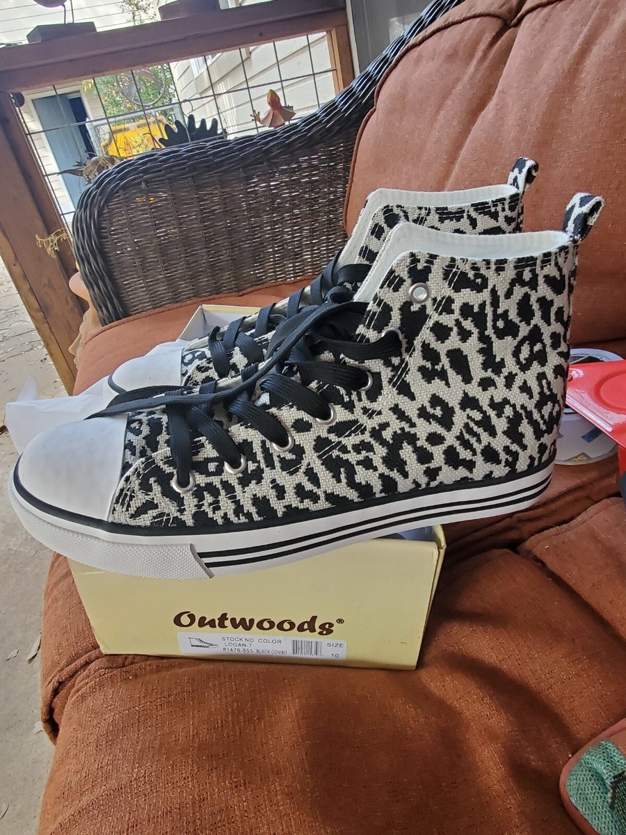NIB Outwoods Black Combo Leopard LOGAN2 High Top Lace Up Canvas