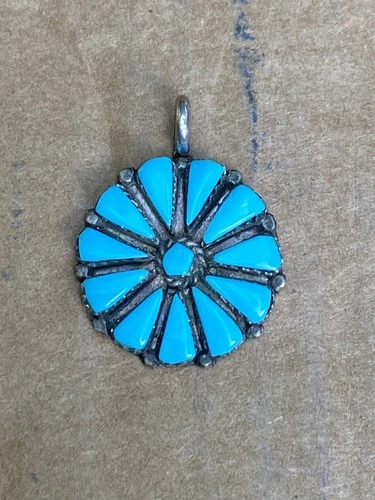 Vintage Sterling Silver Navajo Turquoise Needlepoint Pendant Southwest Native