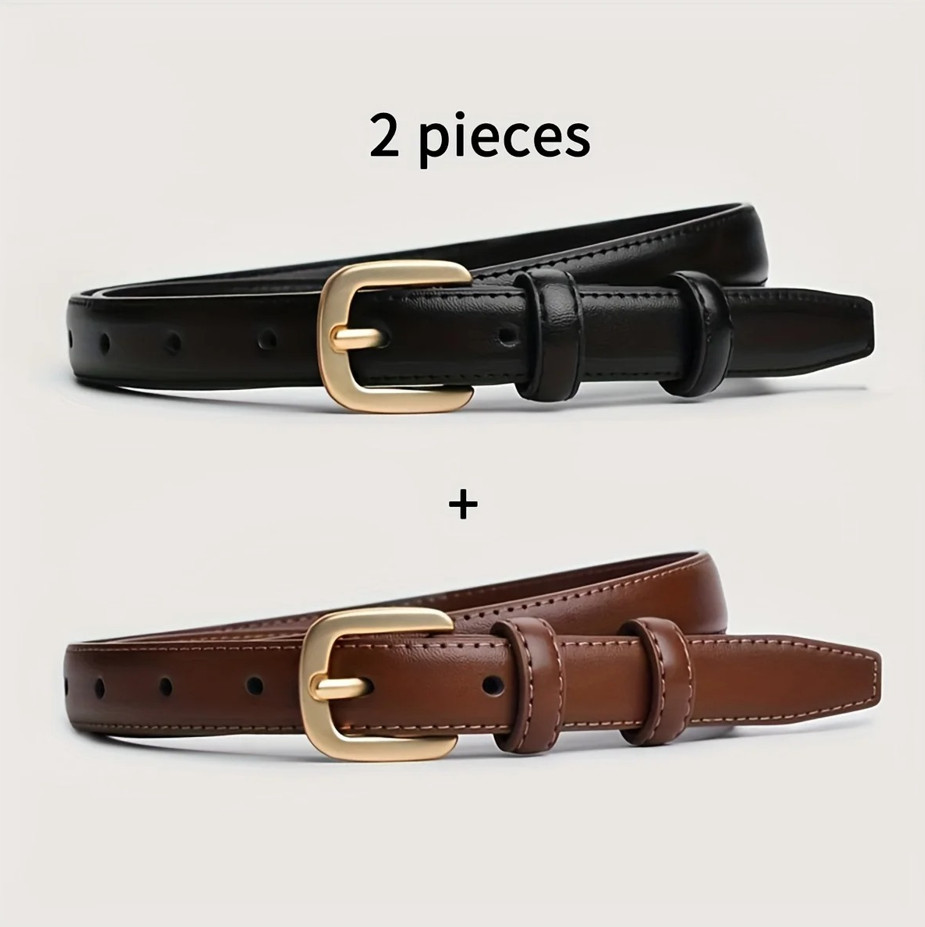 2 Pack Casual Fashion Belt Needle Buckle Double Loop Daily Wear Waist Belt