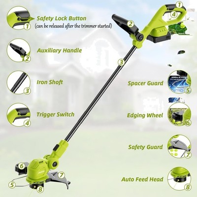 2-in-1 Cordless 12-Inch Lawn Trimmer & Edger - Ergonomic with 60 Mins Run Time