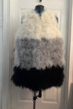 NWT C@@L Rara Avis by Iris Apfel Turkey Feather Vest White Black Grey Lined M
