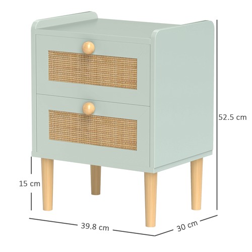HOMCOM Cassettiera per Camera da Letto in Rattan Boho, Cassettiera a 2 Cassetti, Verde Oliva - Foto 3 di 11