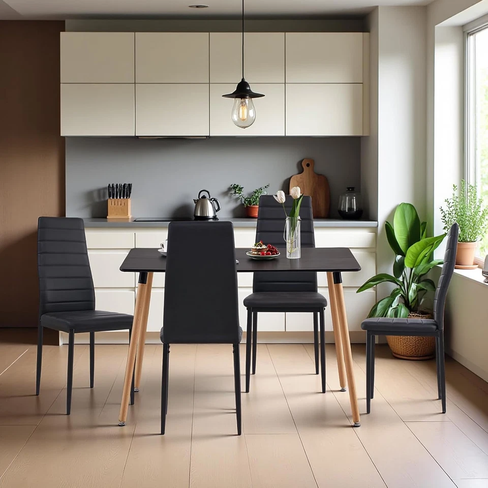 Sedie Cucina Set Da 4, Sedie Soggiorno Imbottite Sala Da Pranzo Moderne, Schiena - Immagine 4 di 4