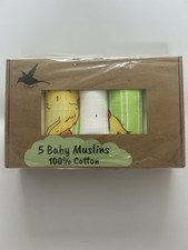 Baby Muslin Square Cloths 5 Pack Large 100% Cotton 70x80 ( Green Duck )