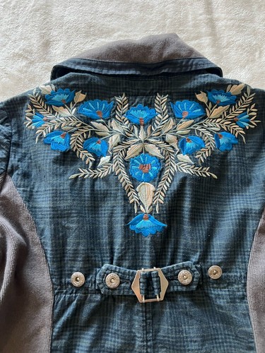 Giacca donna vintage Y2K Free People taglia 8 ricamata floreale cotone a quadri - Foto 3 di 18