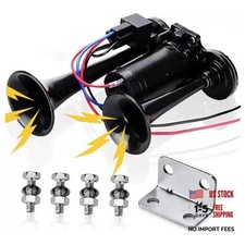 12V 600DB Super Loud Dual Electric Air Horns Kit with Compressor black