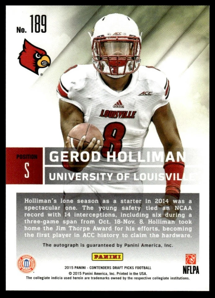 2015 Panini Contenders Draft Picks #189 Gerod Holliman Ticket Red Foil - Image 2 of 2
