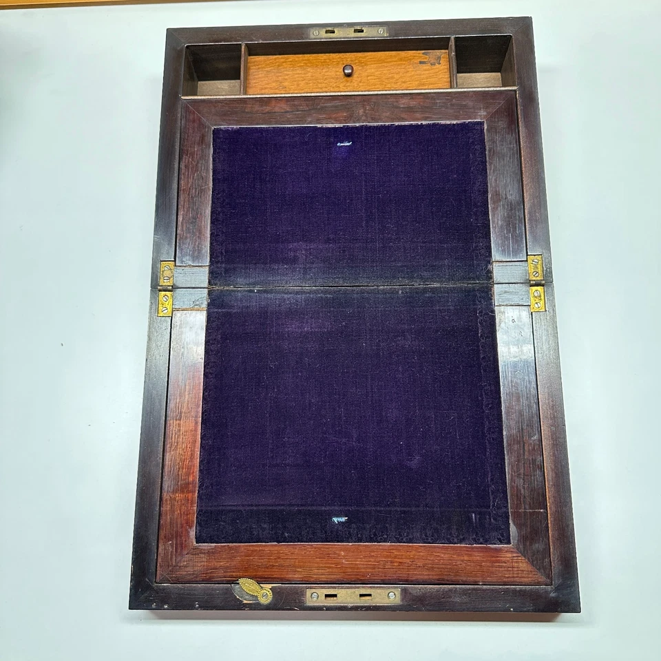 古董红木旅行写字盒 | 维多利亚式翻领桌 | 非常干净 — 第 2/4 张图片