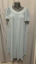 Miss Elaine Short Nightgown Blue Floral Embroidered Neck Short Sleeve Feminine