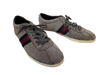 GUCCI Bambi Mens Sneakers with Metallic Silver Glitter Finish & Web Stripe - 11